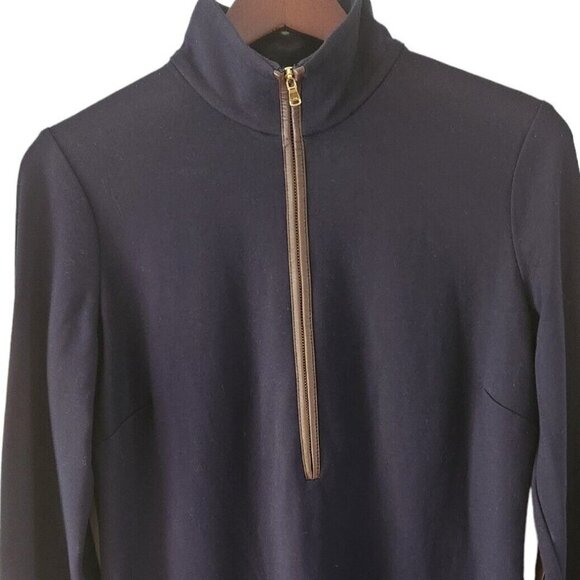 Ralph Lauren Mock Neck Navy Blue Dress Long Sleeve Lamb Leather Trim Half Zip 8 - Picture 3 of 10